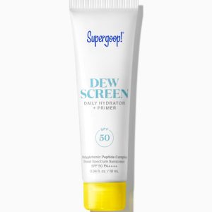 Supergoop! Dewscreen SPF 50 (Mini, 0.34 fl oz) - Daily Hydrating Sunscreen & Makeup Primer with Polyglutamic Peptides, Dewy Finish, Travel Size